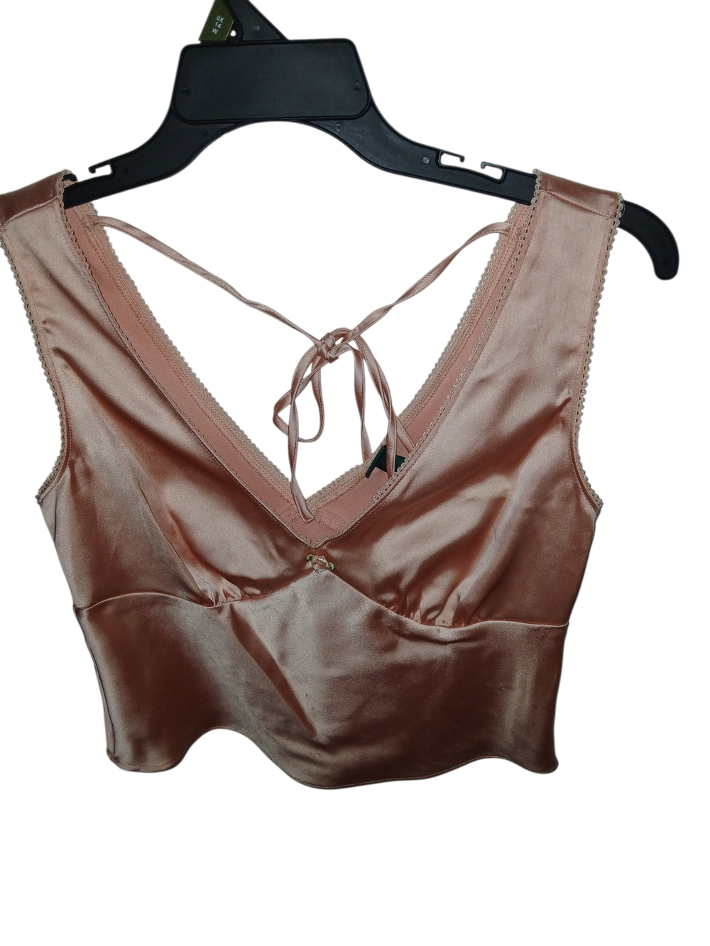 Satin Rose Wild Fable Crop Tank with V-Neck Tie Back Small